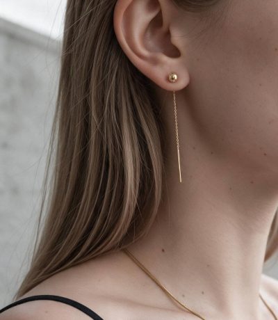 Prendor-short プレドール ショート 18K ハングボールピアス 着用